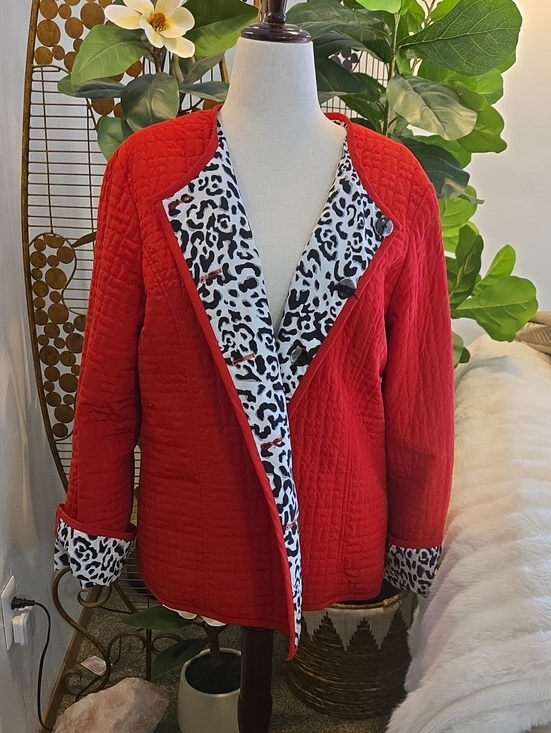 Hand made with Love Jackets & Blazers - Red Quilted Teddy Jacket with Black & White Leopard Trim